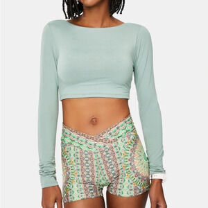 Dolls Kill From The Jump Lace Up Crop Top, GRAY MINERAL (Green gray), MED, NWOT